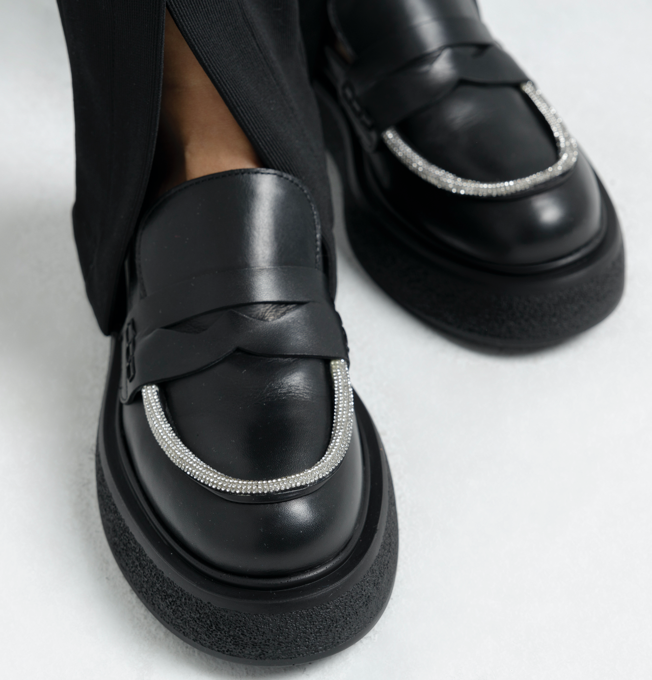 Tomi Strass Black Leather Chunky Loafers F208_BLACK - 2