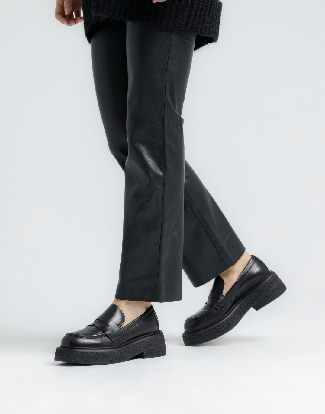 Akaada Mikka Black Leather Chunky Loafers Akaada Mikka Black Leather Chunky Loafers