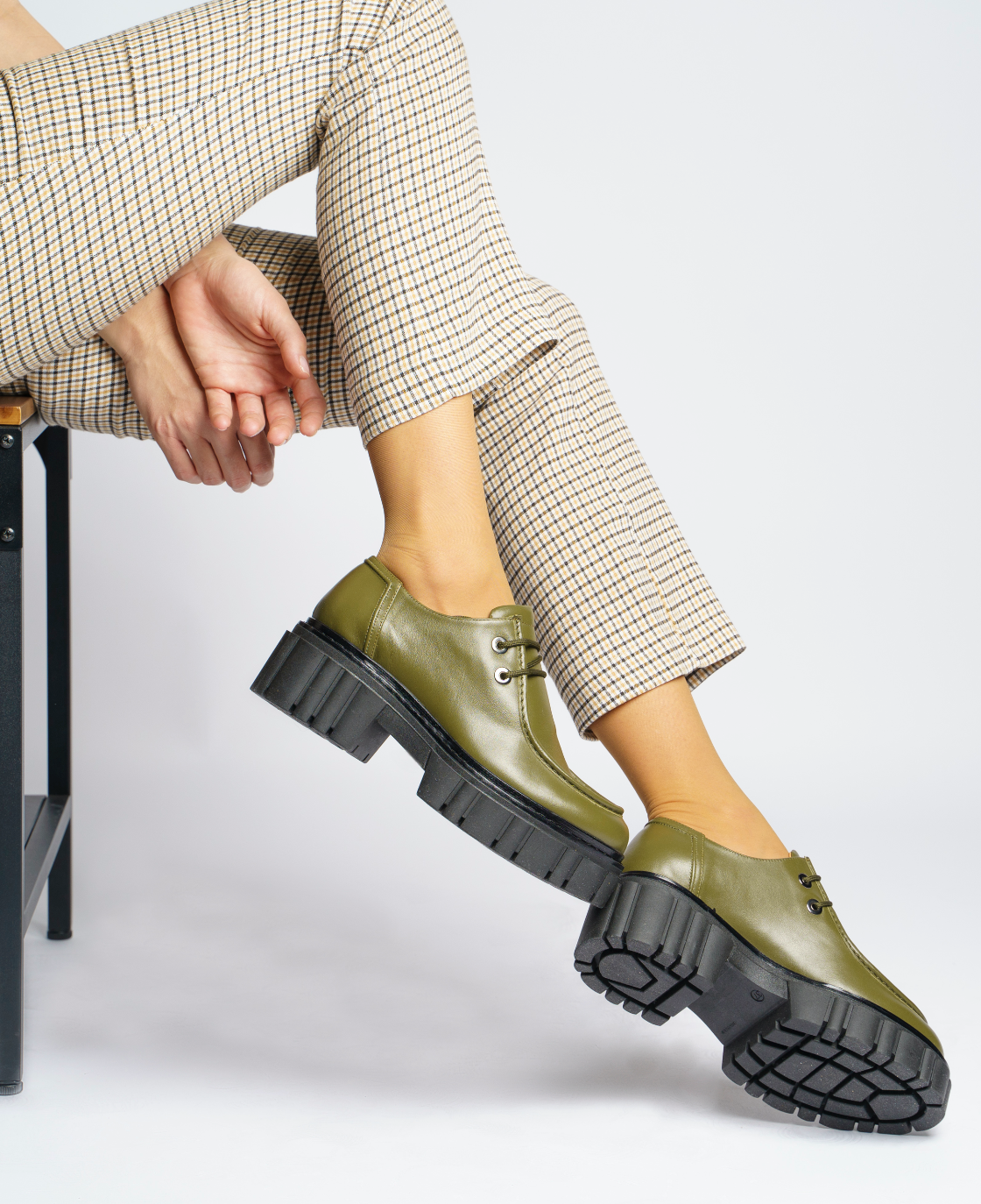 Taka Olive Lace-up Chunky Loafers 2202-02 - 02