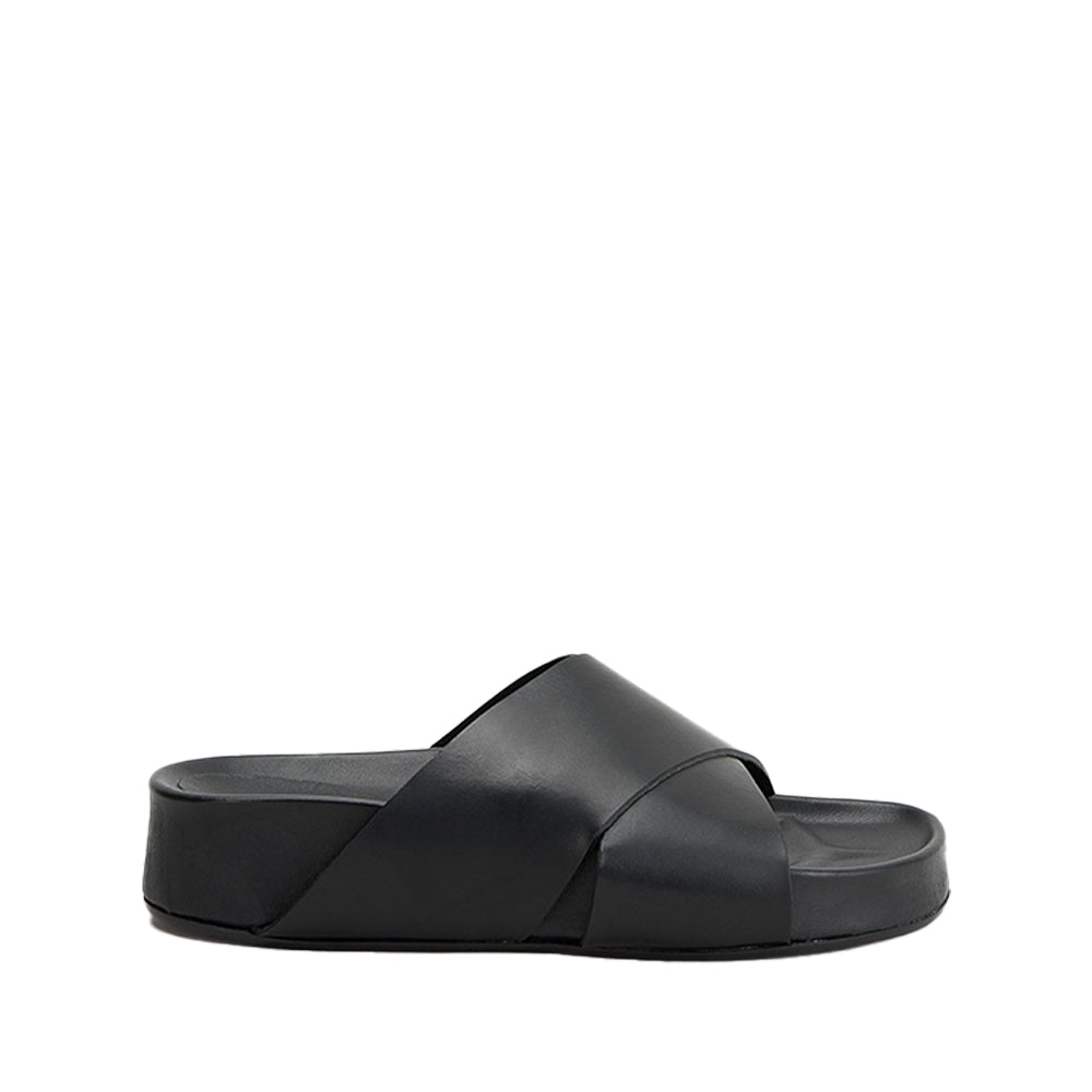 Urbino Black Leather Flat Sandals 111369 - 1