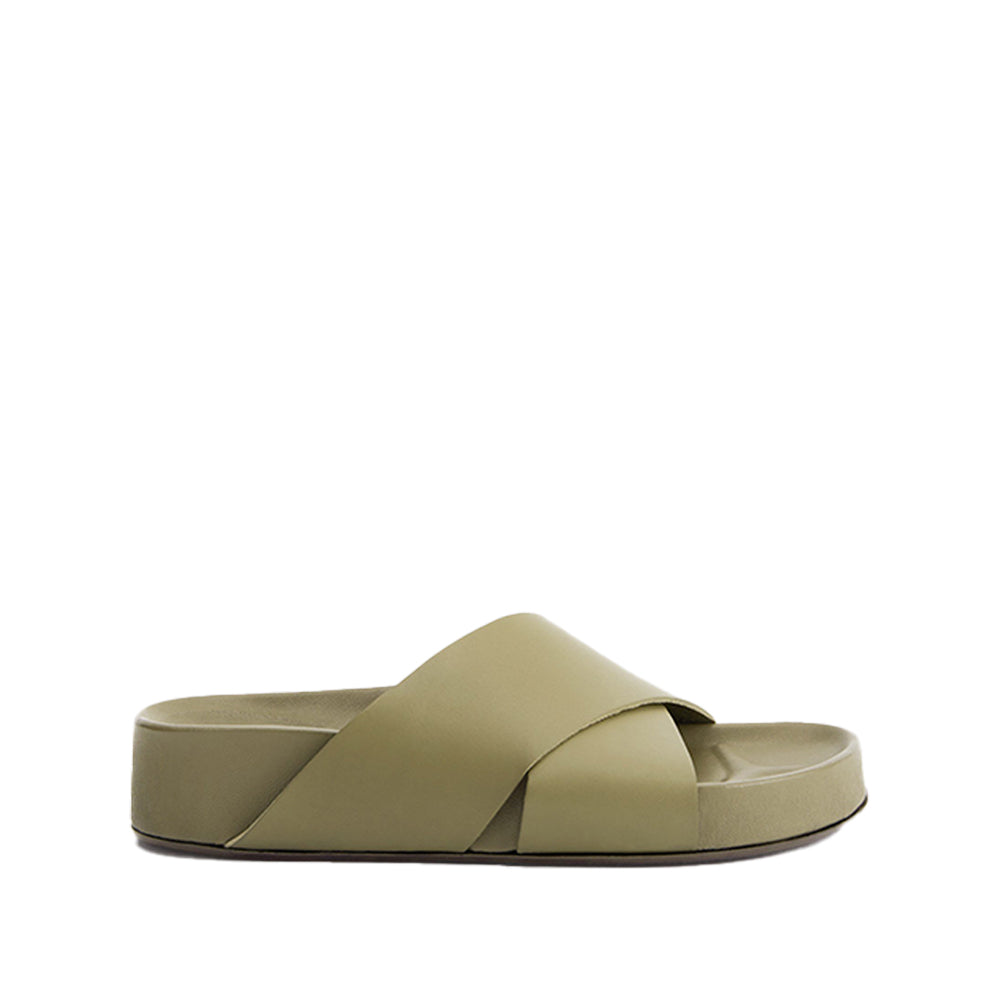 Urbino Sage Green Leather Flat Sandals 111697 - 1