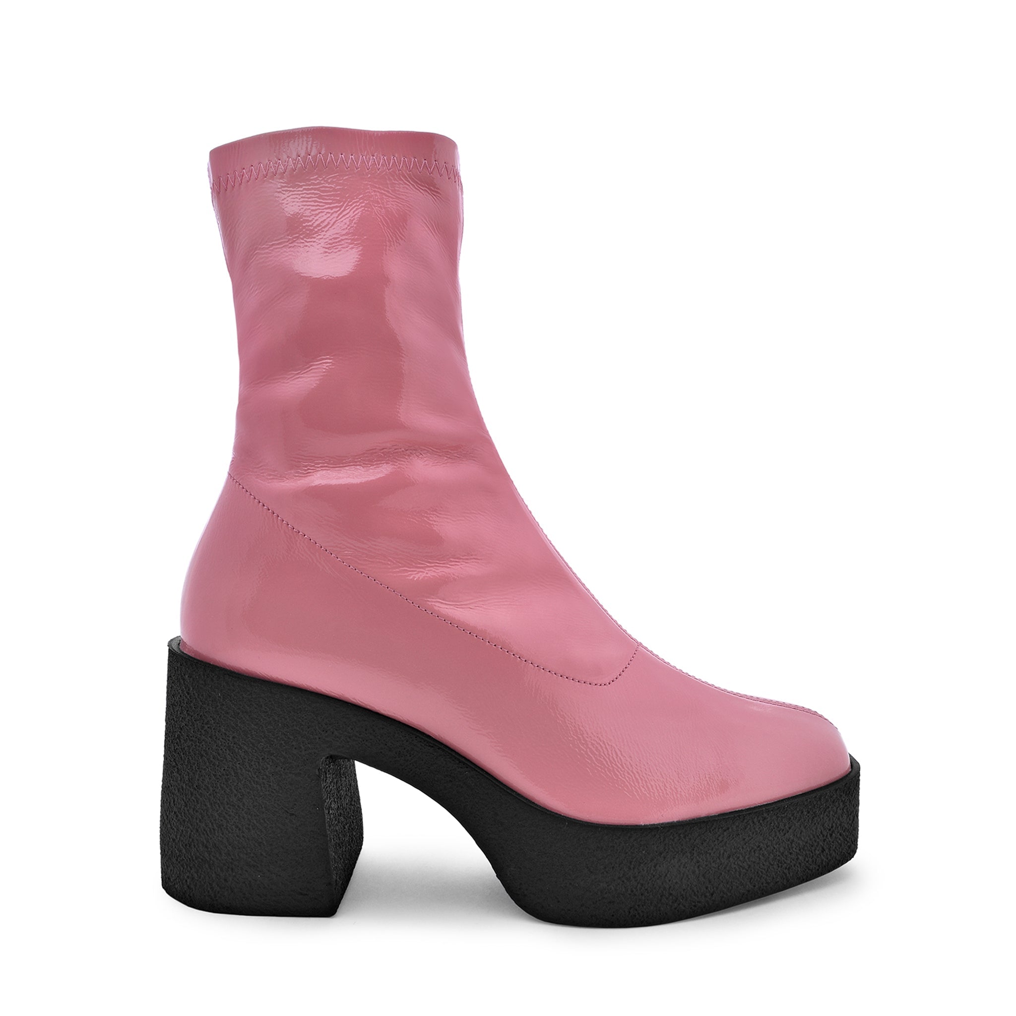 Umi Flamingo Pink Stretch Patent Chunky Ankle Boots 20077-02-16 - 1