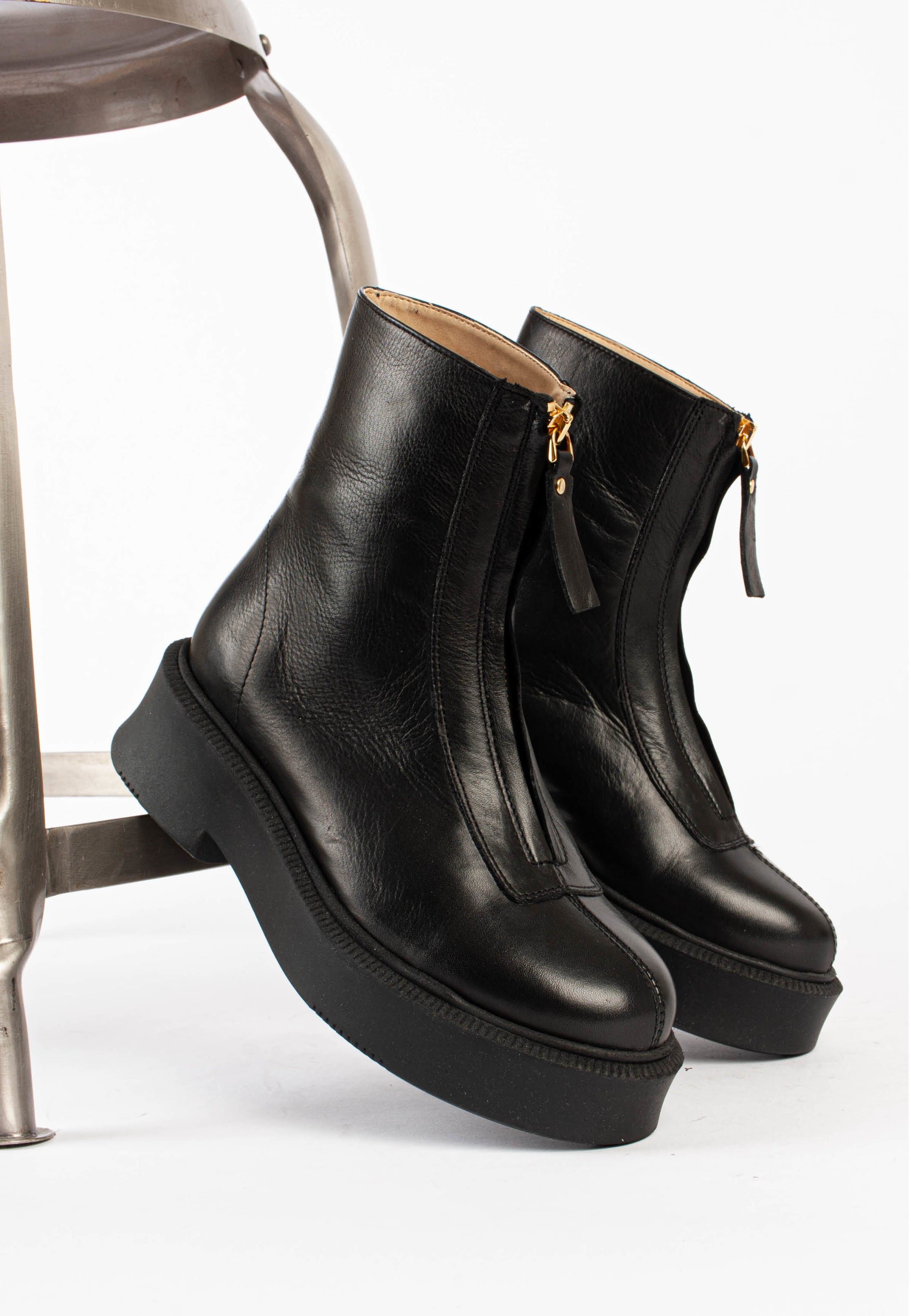 Vela Front Zip All Black Ankle Boots VELA-BLKBLK - 4
