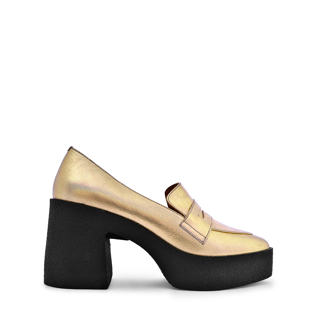 Yoko Gold Patent Leather Chunky Loafers 21031-01-11 - 1