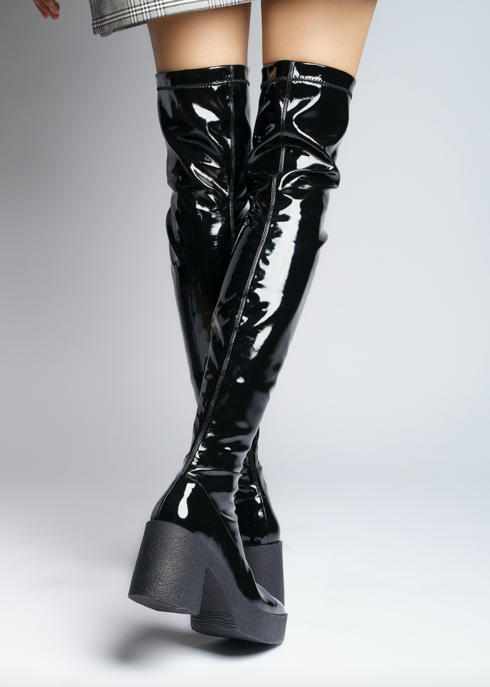 Black patent thigh boots shop
