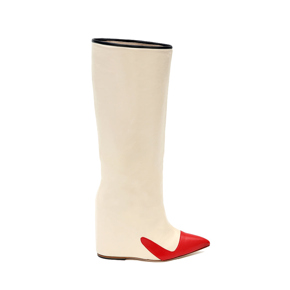 Candy Buttercup Cream and Ruby Red Calfskin Pull-on Boots