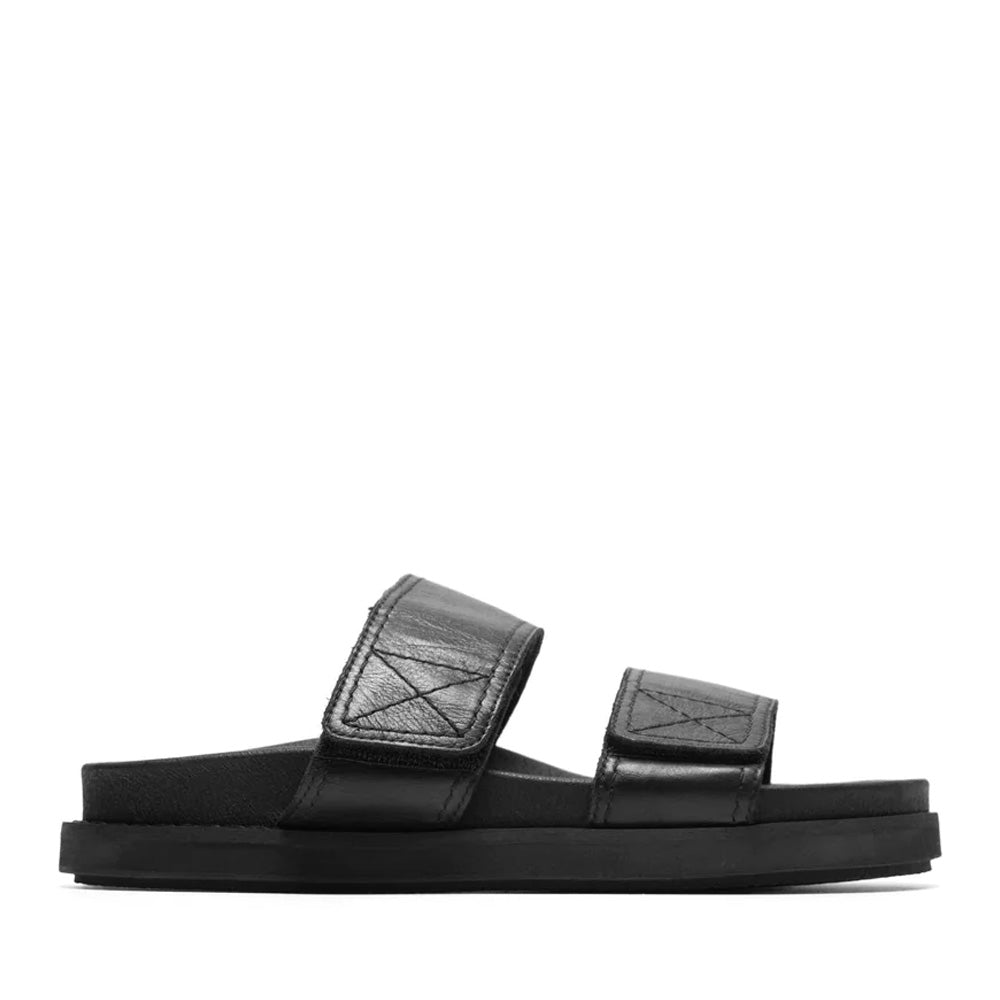 Caskimmi Black Leather Velcro Slides