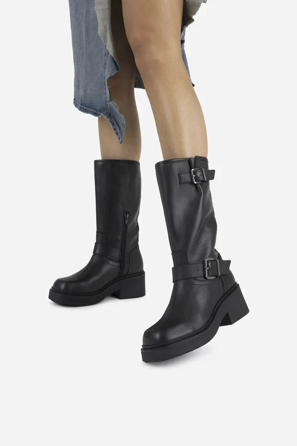 Daffey Black Biker Boots Boots