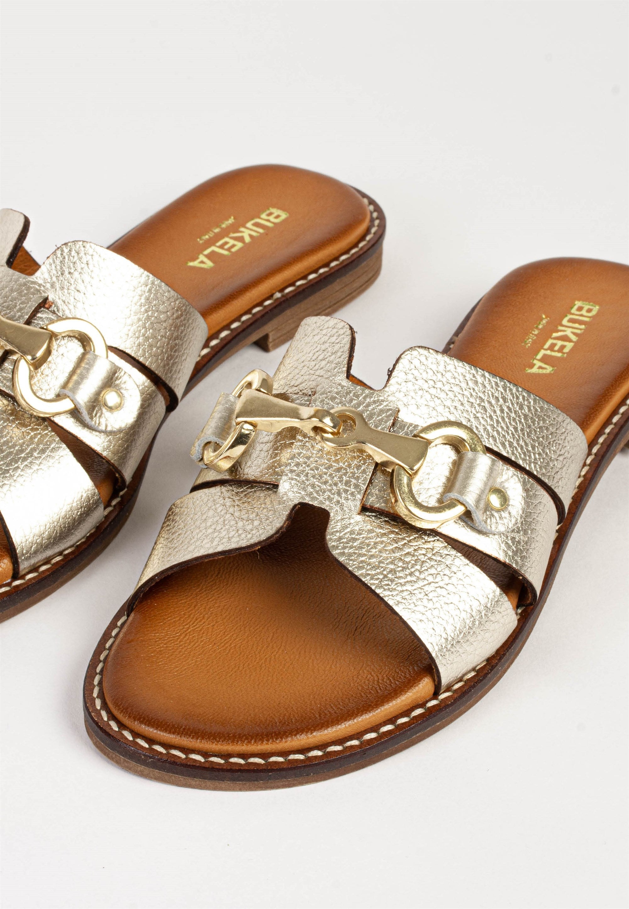 Holly Gold Leather Slides HOLLY-GOLD - 3