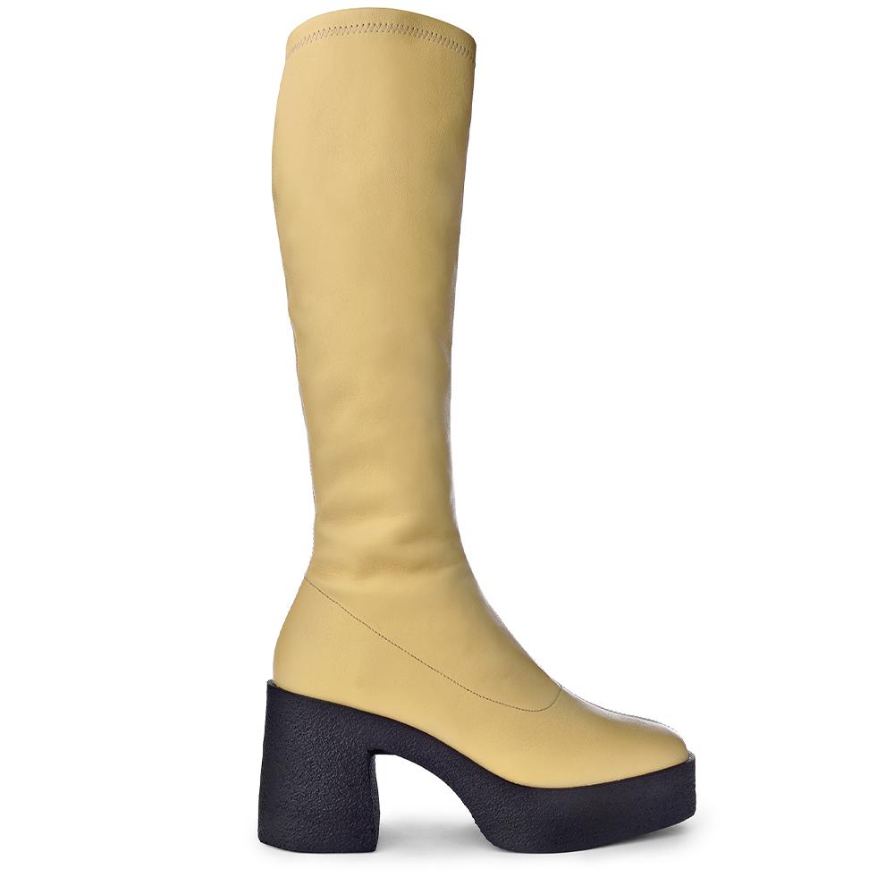 Izumi Pastel Yellow Stretch Leather Chunky Boots 20077-01-11 - 1