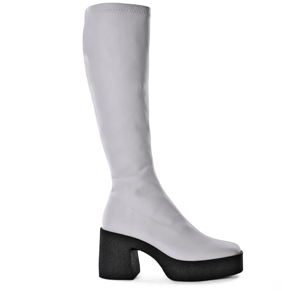 Izumi Off White Stretch Leather Chunky Boots 20077-01-06 - 1