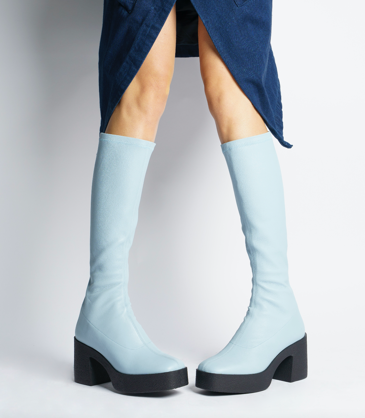 Izumi Pastel Blue Stretch Leather Chunky Boots 20077-01-10 - 5