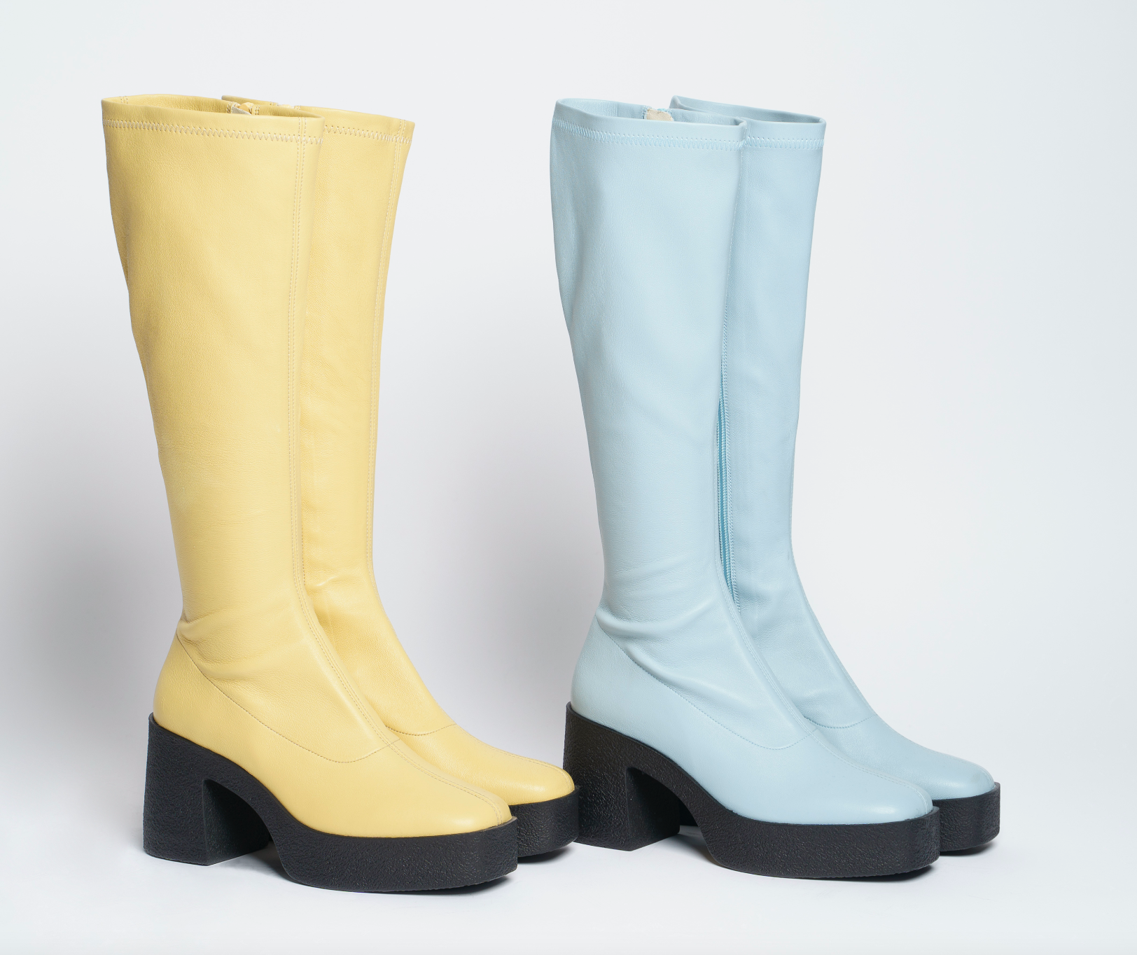 Izumi Pastel Blue Stretch Leather Chunky Boots 20077-01-10 - 10