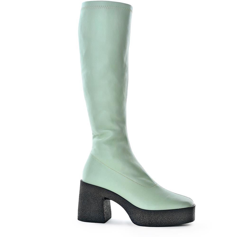 Izumi Pastel Green Stretch Leather Chunky Boots 20077-01-08 - 1