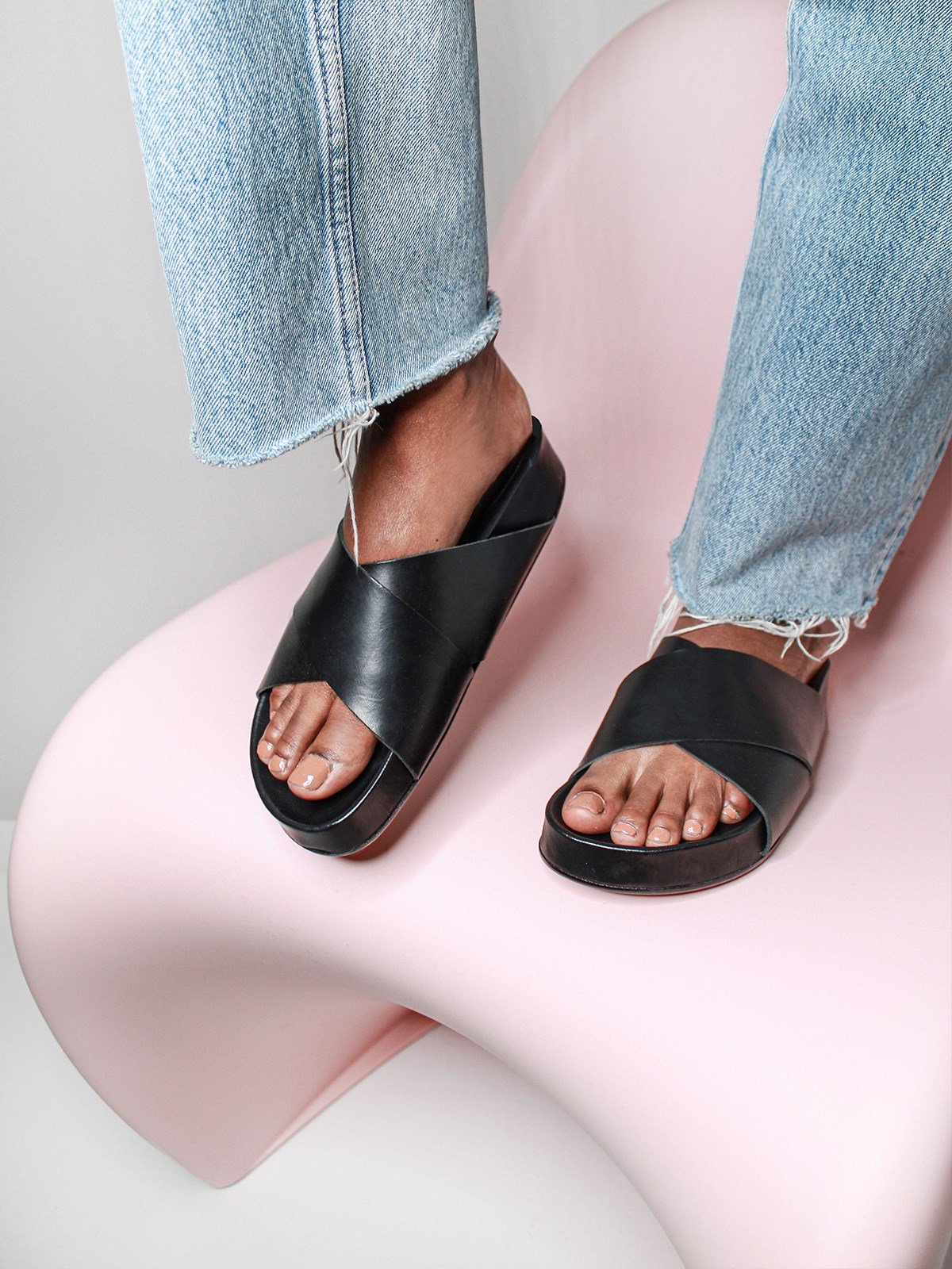 Urbino Black Leather Flat Sandals 111369 - 2