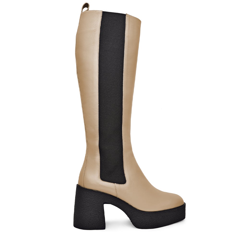Momoko Taupe Knee-High Leather Chelsea Boots 20077-05-02 -1