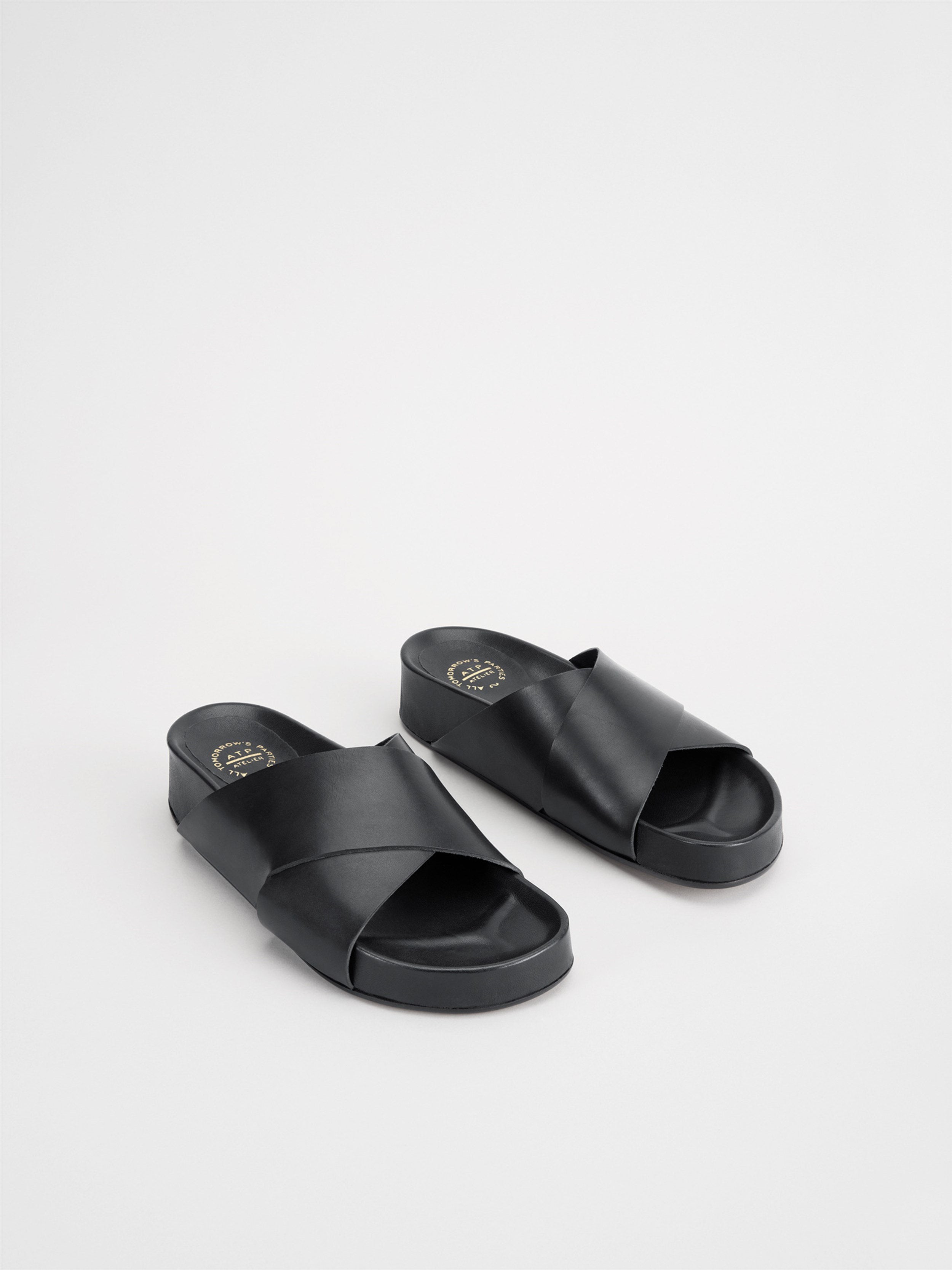 Urbino Black Leather Flat Sandals 111369 - 3
