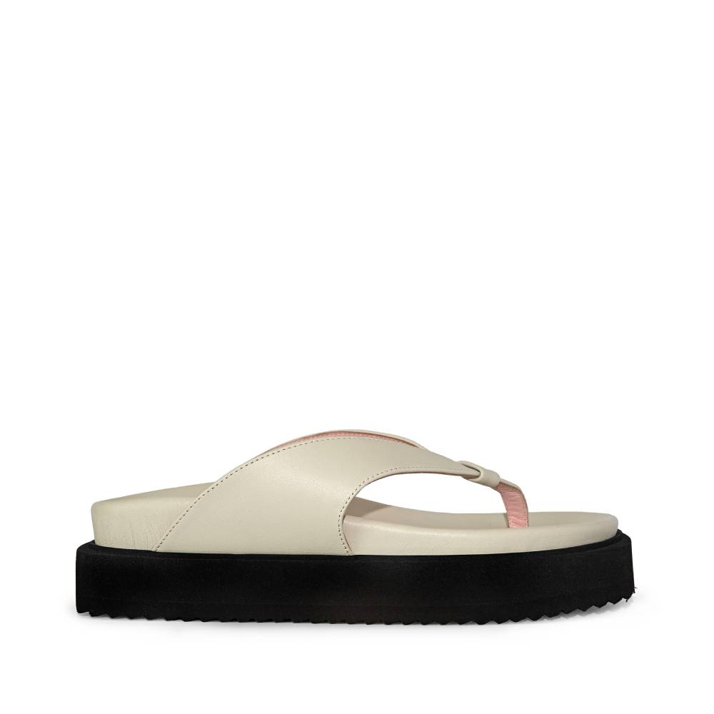 Sora Off White Leather Sandals LES23127-OFFWHITE-1