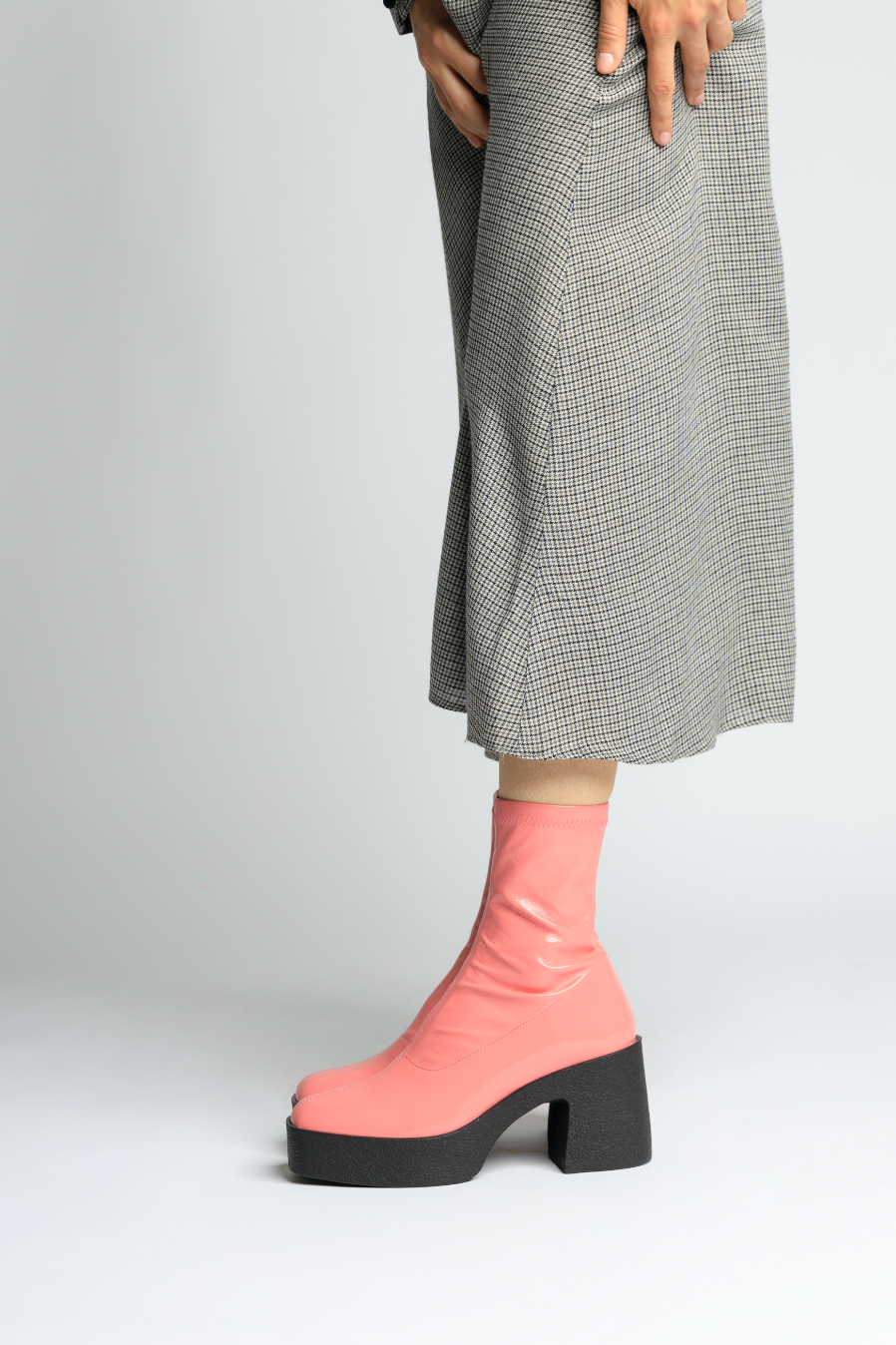 Umi Flamingo Pink Stretch Patent Chunky Ankle Boots 20077-02-16 - 2