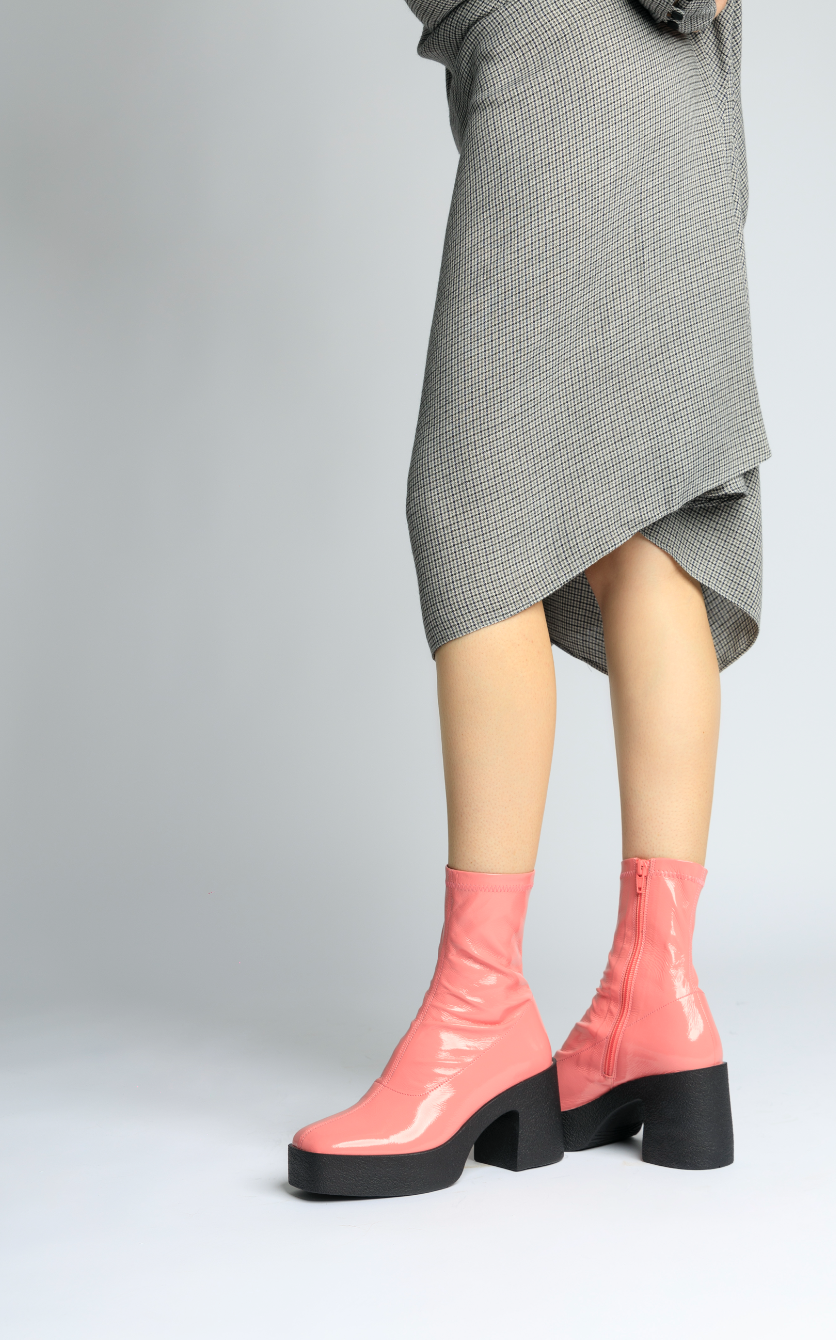 Umi Flamingo Pink Stretch Patent Chunky Ankle Boots 20077-02-16 - 12
