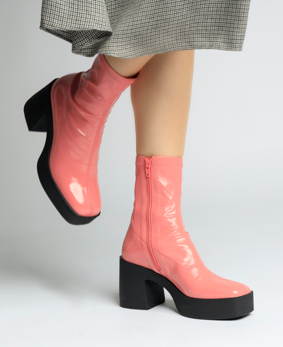 Umi Flamingo Pink Stretch Patent Chunky Ankle Boots 20077-02-16 - 10