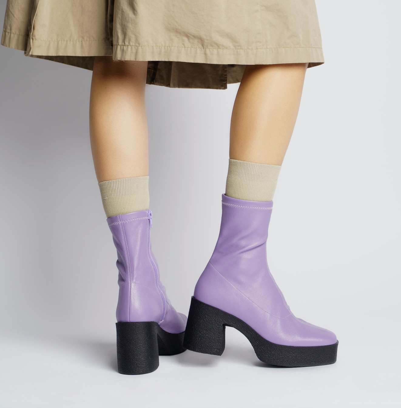 Umi Pastel Lilac Stretch Leather Chunky Ankle Boots 20077-02-11 - 4