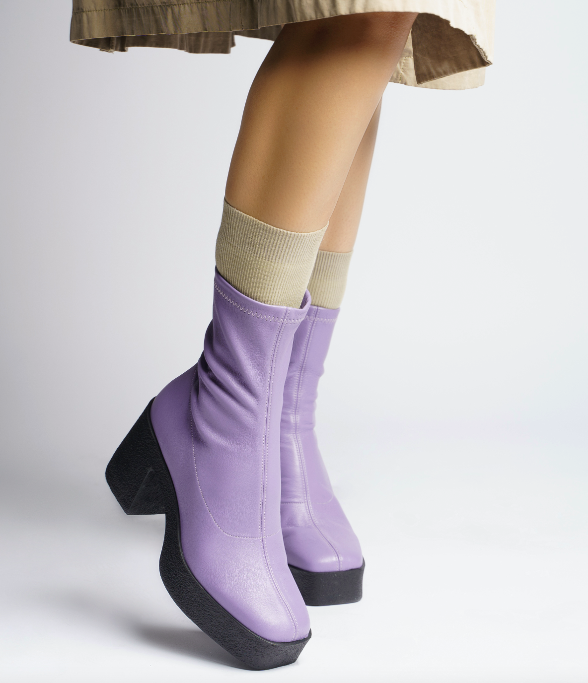 Umi Pastel Lilac Stretch Leather Chunky Ankle Boots 20077-02-11 - 3