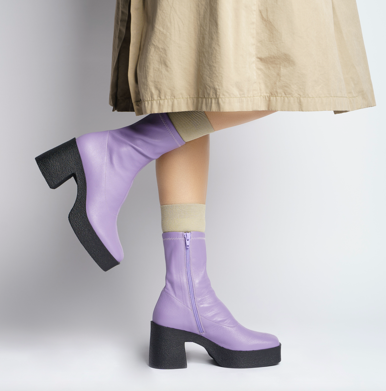 Umi Pastel Lilac Stretch Leather Chunky Ankle Boots 20077-02-11 - 5