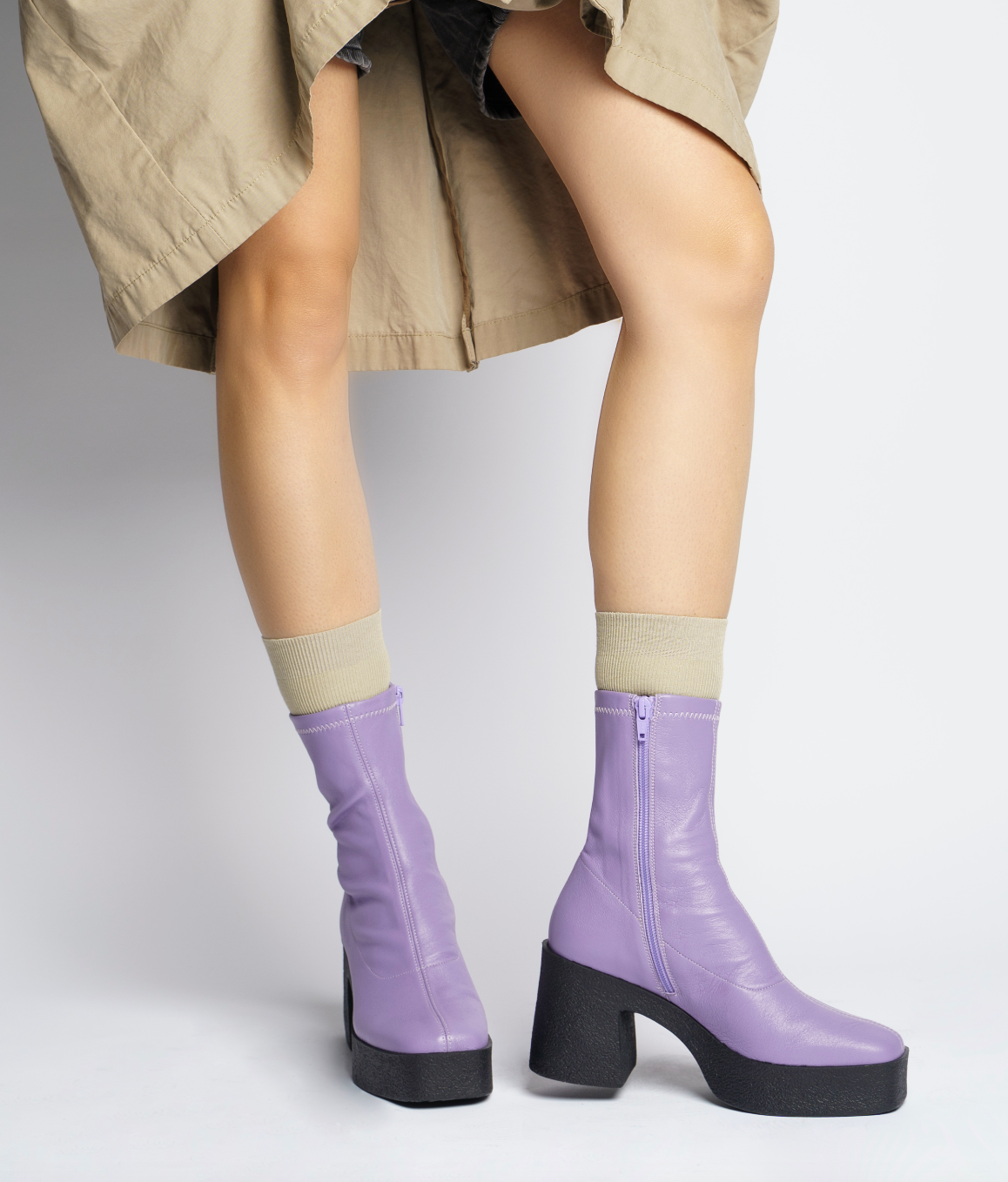 Umi Pastel Lilac Stretch Leather Chunky Ankle Boots 20077-02-11 - 7