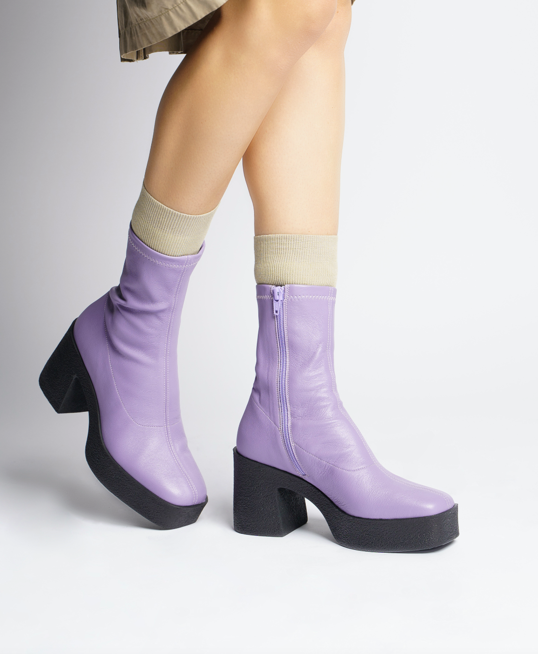 Umi Pastel Lilac Stretch Leather Chunky Ankle Boots 20077-02-11 - 8
