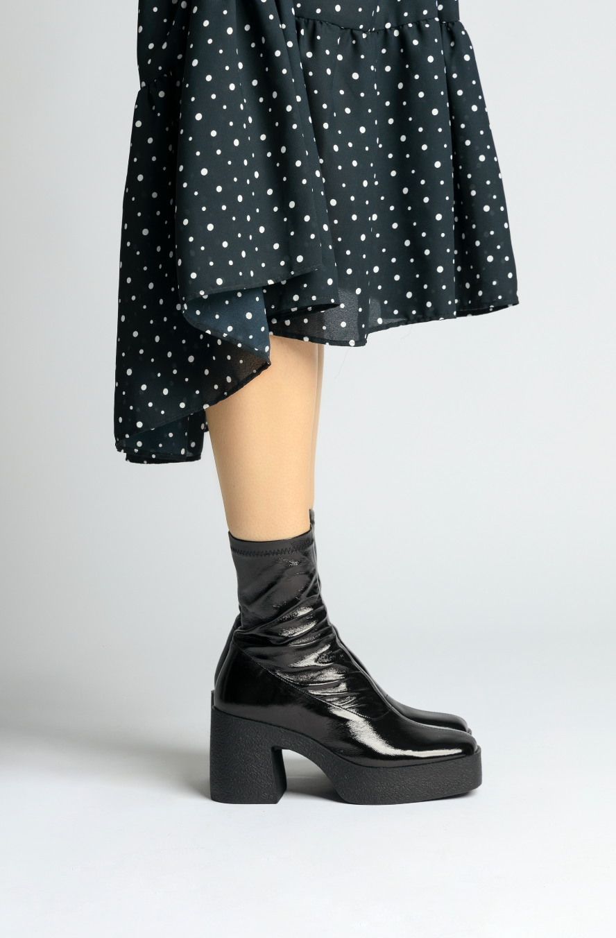 Umi Black Stretch Patent Chunky Ankle Boots 20077-02-12 - 6
