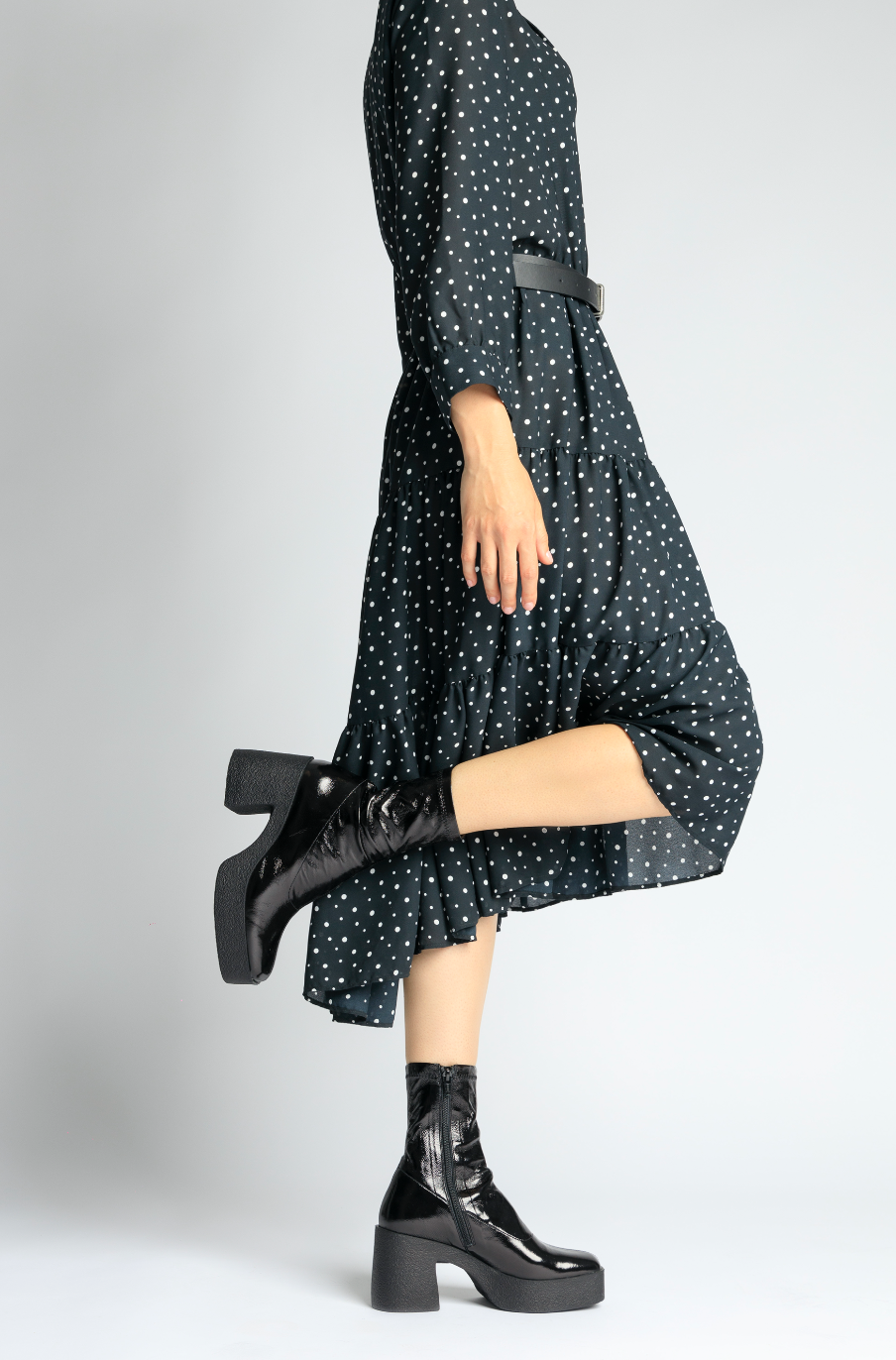 Umi Black Stretch Patent Chunky Ankle Boots 20077-02-12 - 12