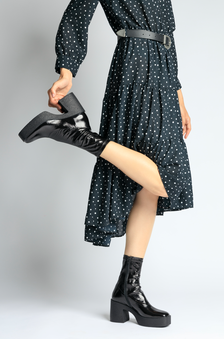 Umi Black Stretch Patent Chunky Ankle Boots 20077-02-12 - 7