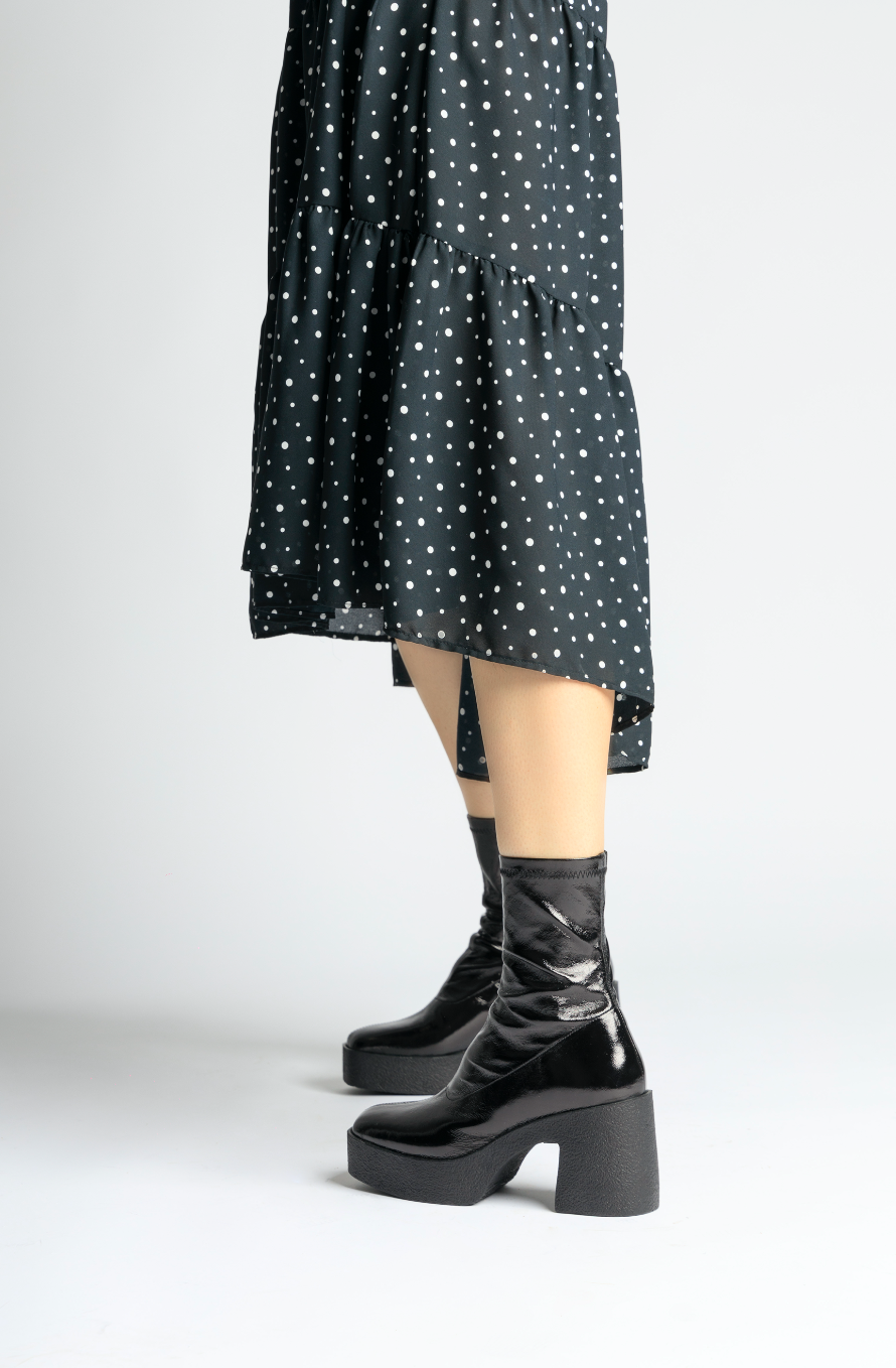 Umi Black Stretch Patent Chunky Ankle Boots 20077-02-12 - 13