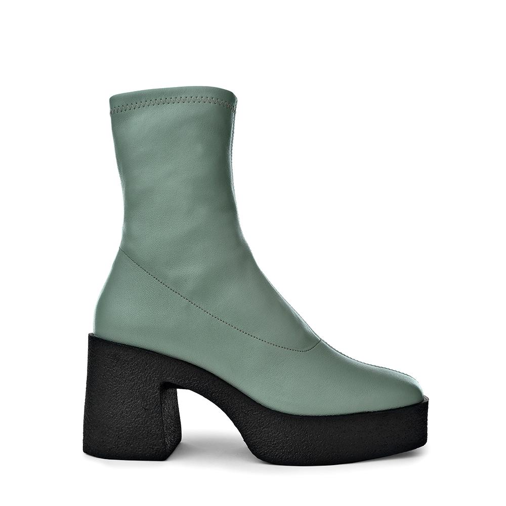 Umi Sage Green Stretch Leather Chunky Ankle Boots 20077-02-10 - 1