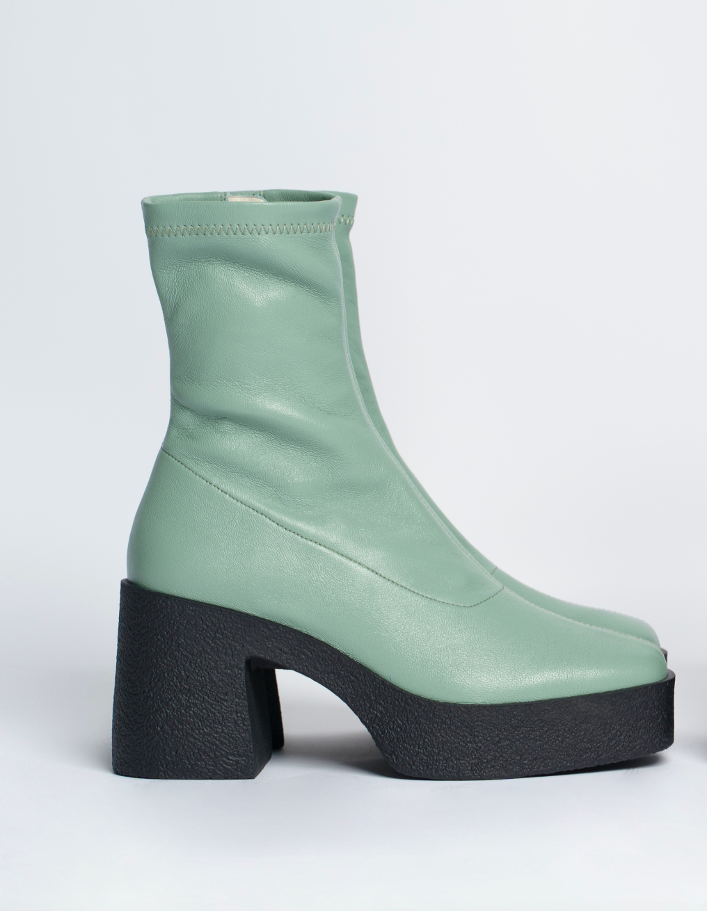 Umi Sage Green Stretch Leather Chunky Ankle Boots 20077-02-10 - 12