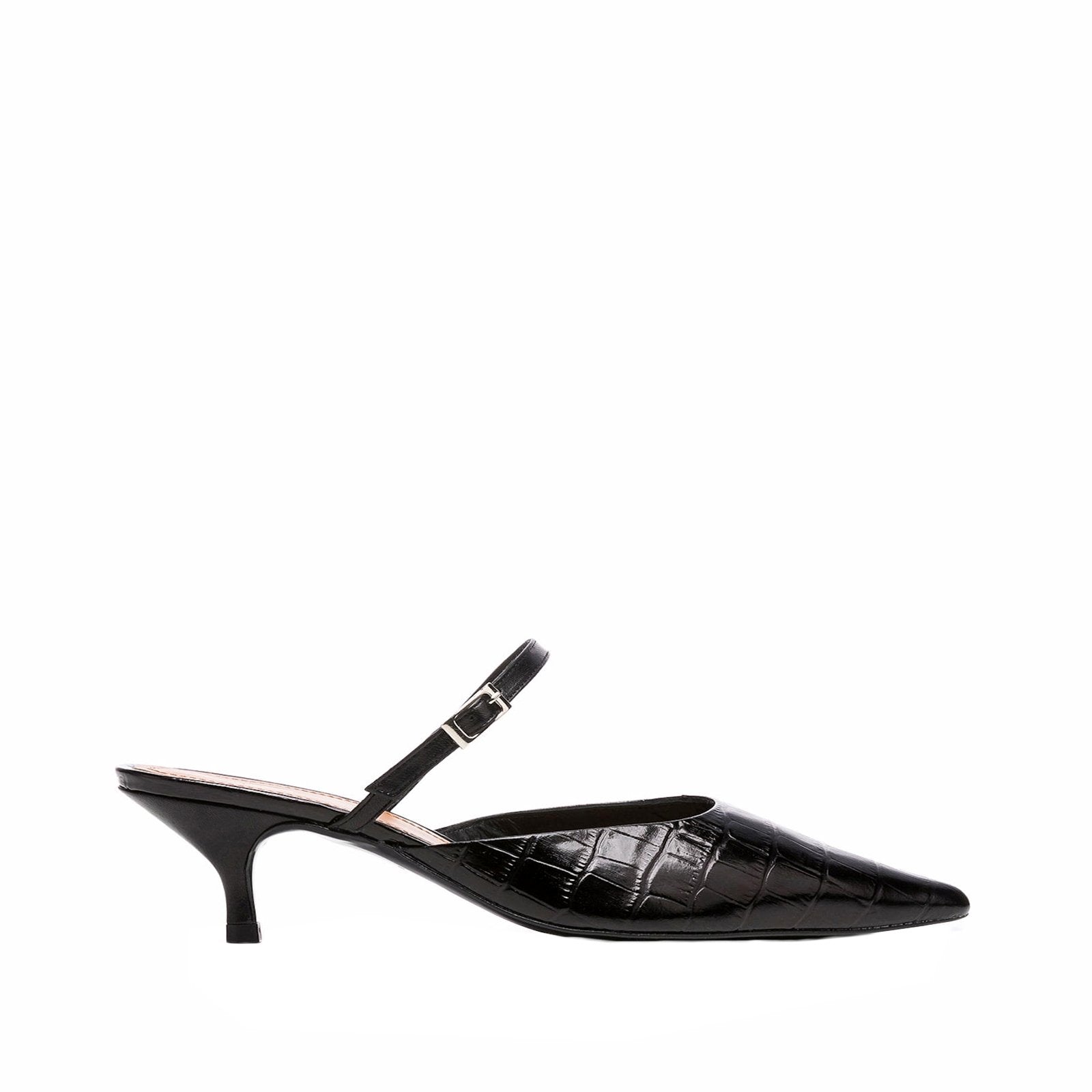 Hilda Croco Leather Black Mule Shoes Heels 20010411817-001 - 1