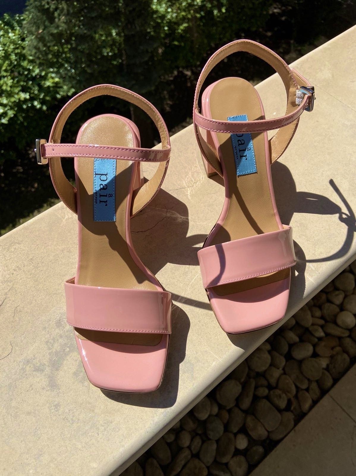 Chunky Classic Square Pink Patent Heeled Sandals LOS ANGELES1/PINK - 2