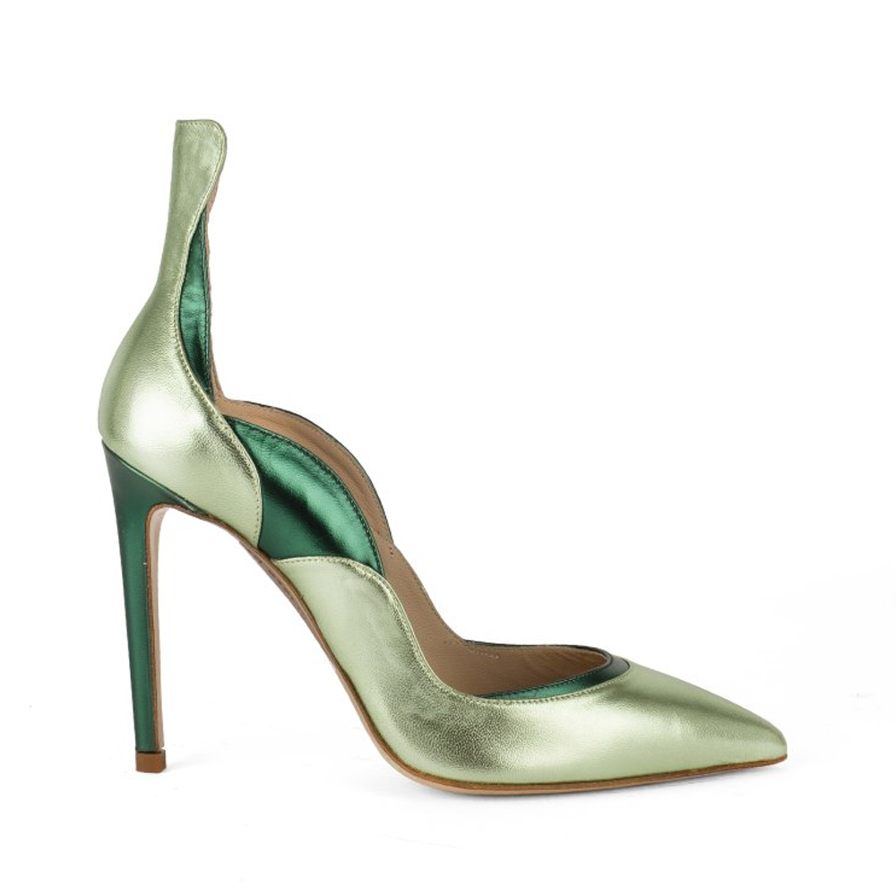 Wave Gold Green Laminated Leather Pumps