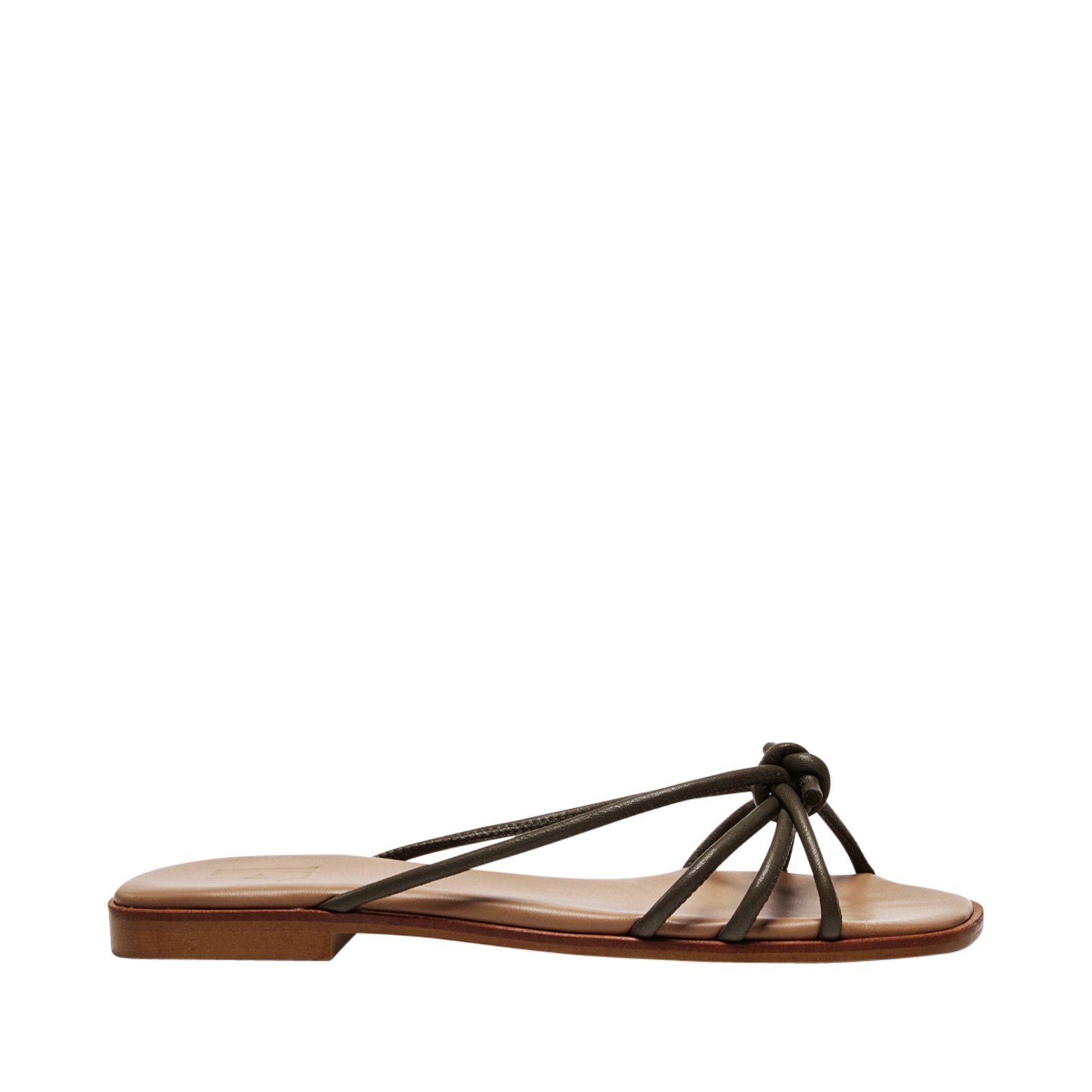 Yvette Leather Khaki Flat Sandals 21010700801-013 - 1