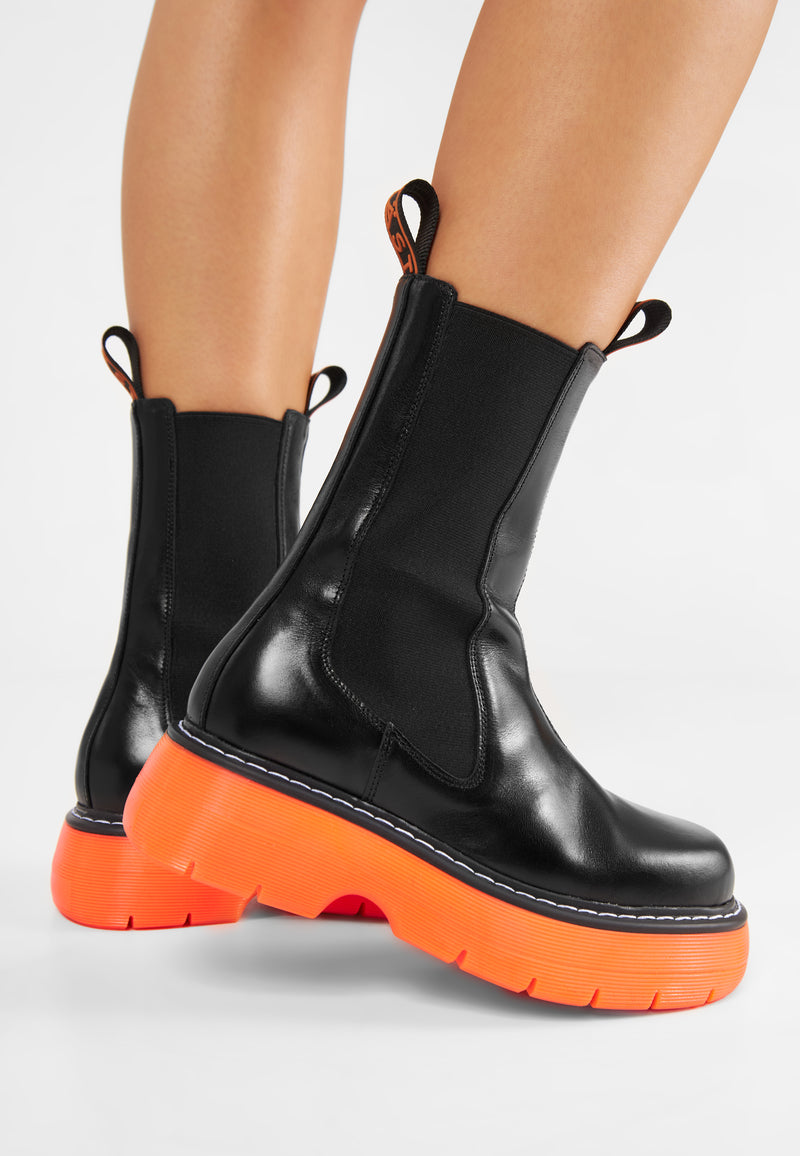 Joy Black Orange High Chelsea Boots LAST1707 - 2