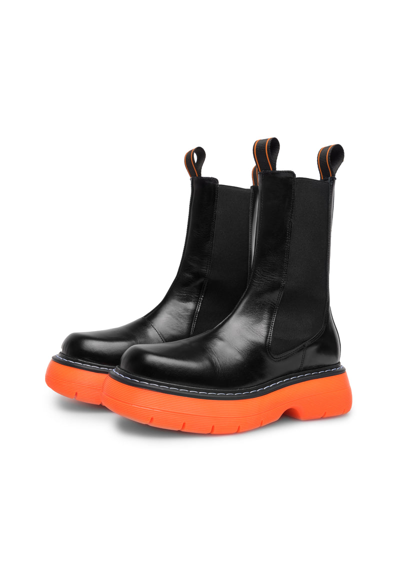 Joy Black Orange High Chelsea Boots LAST1707 - 3